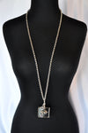 Long Rollo Chain Frame Charm Necklace
