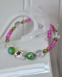 White Pink Flower Bracelet